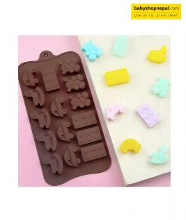Cake Decor 15-Cavity Horse, Blocks, Teddy and Cars Shape Silicone Brown Chocolate Moulds, Ice Molds 3