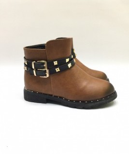 Brown Ankle Boots With Black Belts and Studs 1