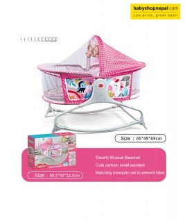 Baby Sleep Peacefully Bassinet, Electric Music Automatic Swinging Cradle for New Born Soothing Sleeping Baby Gift Set Toys with Mosquito Net 3
