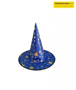 Blue Wizard & Witch Hat with Gold Stars | Pointed Triangle Birthday Party Hat for Costumes & Celebrations 2