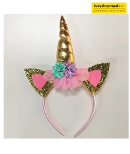 Glittery Gold Unicorn Horn Hairband with Floral Decoration & Matching Glitter Ears | Fancy Unicorn Headband for Any Event or Celebration 3