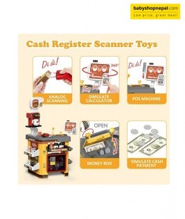 Supermarket Play Set With Shopping Cart Coffee Shop 54 Pieces, Kids Super Market Toy 4