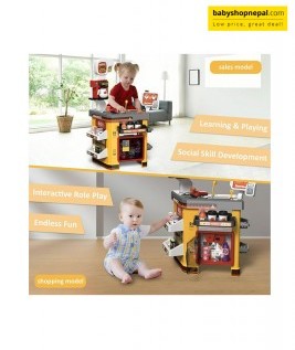 Supermarket Play Set With Shopping Cart Coffee Shop 54 Pieces, Kids Super Market Toy 5