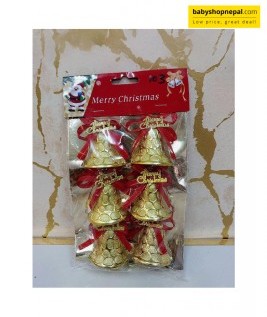 Merry Christmas Golden Bells with Red Ribbons 3