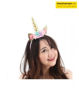 Glittery Gold Unicorn Horn Hairband with Floral Decoration & Matching Glitter Ears | Fancy Unicorn Headband for Any Event or Celebration 2