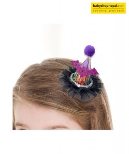 Halloween Mini Flower Hair Clip with Bat, Party Hat & Black Mesh Tulle | Cute Spooky Hair Accessory 3