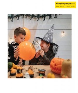 Black Witch Hat with Silver Spider Web Design & Sheer Lace Wide Brim | Elegant Halloween Costume Hat 2