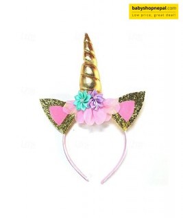 Glittery Gold Unicorn Horn Hairband with Floral Decoration & Matching Glitter Ears | Fancy Unicorn Headband for Any Event or Celebration 5