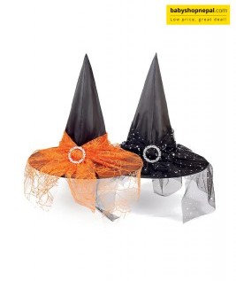 Witch Hat with Spiderweb Lace Overlay & Silver Rhinestone Ring | Triangle-Shaped Halloween & Birthday Celebration Hat 7