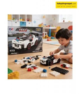 2-in-1 Transforming Building Block Toy &ndash; White Racing Car & Robot (211 Pieces) 1