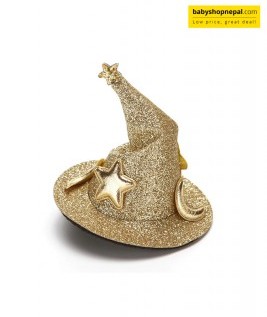 Gold Halloween Witch Hat Hair Clip for Kids | Star & Moon Hat-Shaped Hair Accessory 1