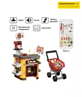Supermarket Play Set With Shopping Cart Coffee Shop 54 Pieces, Kids Super Market Toy 7