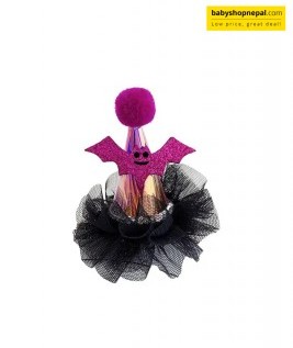 Halloween Mini Flower Hair Clip with Bat, Party Hat & Black Mesh Tulle | Cute Spooky Hair Accessory 1