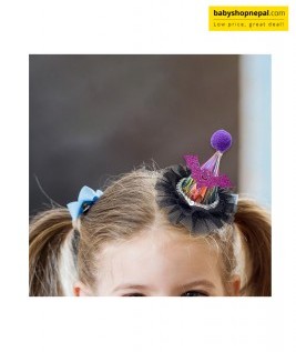 Halloween Mini Flower Hair Clip with Bat, Party Hat & Black Mesh Tulle | Cute Spooky Hair Accessory 5