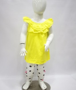Yellow T-Shirt with Ruffled Top and Leggings for Girls-1