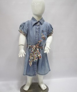 Jeans Frock with Floral Ribbon 1