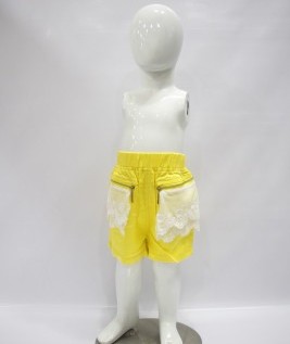 Cute Yellow Shorts with Decorative Pockets for Girls 1