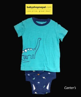 Carter's Three Piece Bodysuit, T-Shirt and Short Set Dinosaur Printed 1