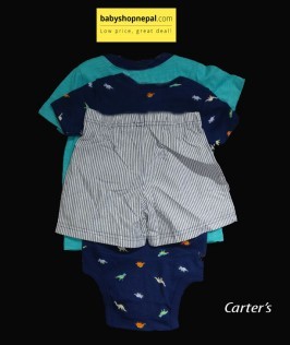 Carter's Three Piece Bodysuit, T-Shirt and Short Set Dinosaur Printed-2