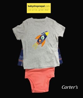 Carter's Three Piece Bodysuit, T-Shirt and Short Set Rocket Printed-1
