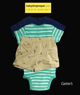 Carter's Three Piece Bodysuit, T-Shirt and Short Set Ship Printed 2