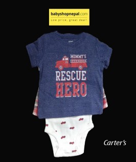 Carter's Three Piece Bodysuit, T-Shirt and Short Set Check Printed-1