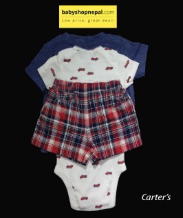 Carter's Three Piece Bodysuit, T-Shirt and Short Set Check Printed-2
