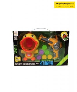 Duck with plastic gun and bullet