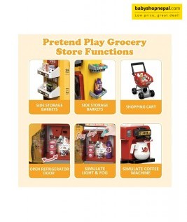 Supermarket Play Set With Shopping Cart Coffee Shop 54 Pieces, Kids Super Market Toy 8