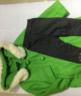 Green Coat With Grey Fur Leggings And A Pairing Black Sandals-1