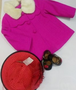 Pink Coat With A Red Floral Hat  And A Floral Printed Shoe 1