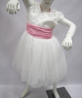 Pretty White Dress with Pink Ribbon for Girls 1
