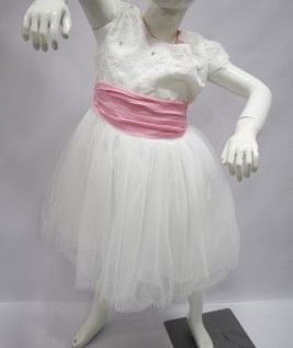 Pretty White Dress with Pink Ribbon for Girls-1