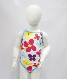 Flower Print One Piece Swimming Costumes for Girls-1