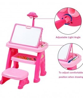 Kids UFO Appearance Projector Painting Learning Desk with Cute Mini Stool 1