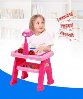 Kids UFO Appearance Projector Painting Learning Desk with Cute Mini Stool 3