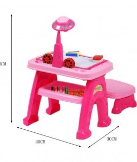 Kids UFO Appearance Projector Painting Learning Desk with Cute Mini Stool 2